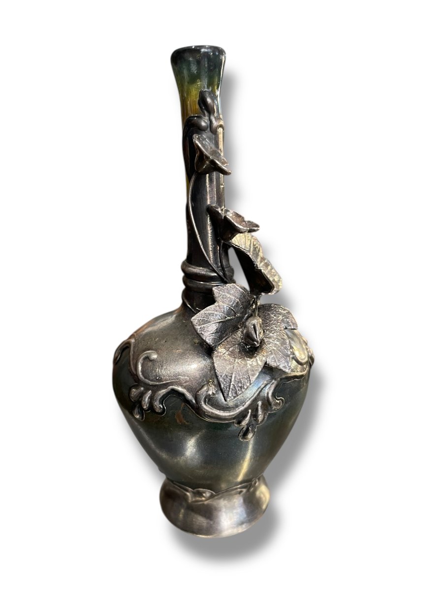 Art Nouveau Silver And Iridescent Glass Soliflore-photo-2