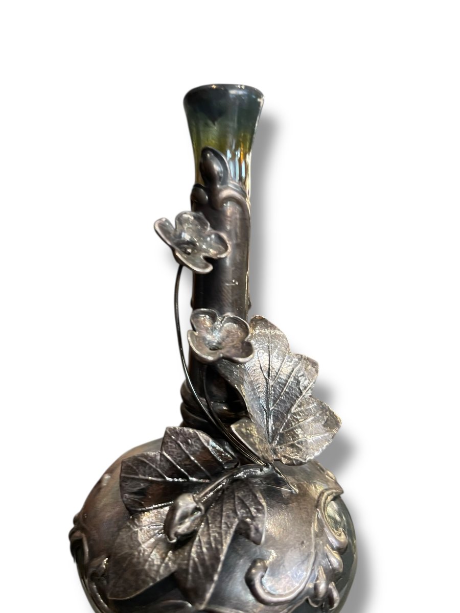 Art Nouveau Silver And Iridescent Glass Soliflore-photo-7