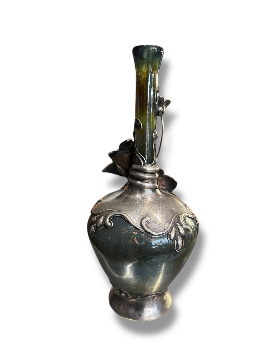 Art Nouveau Silver And Iridescent Glass Soliflore-photo-8