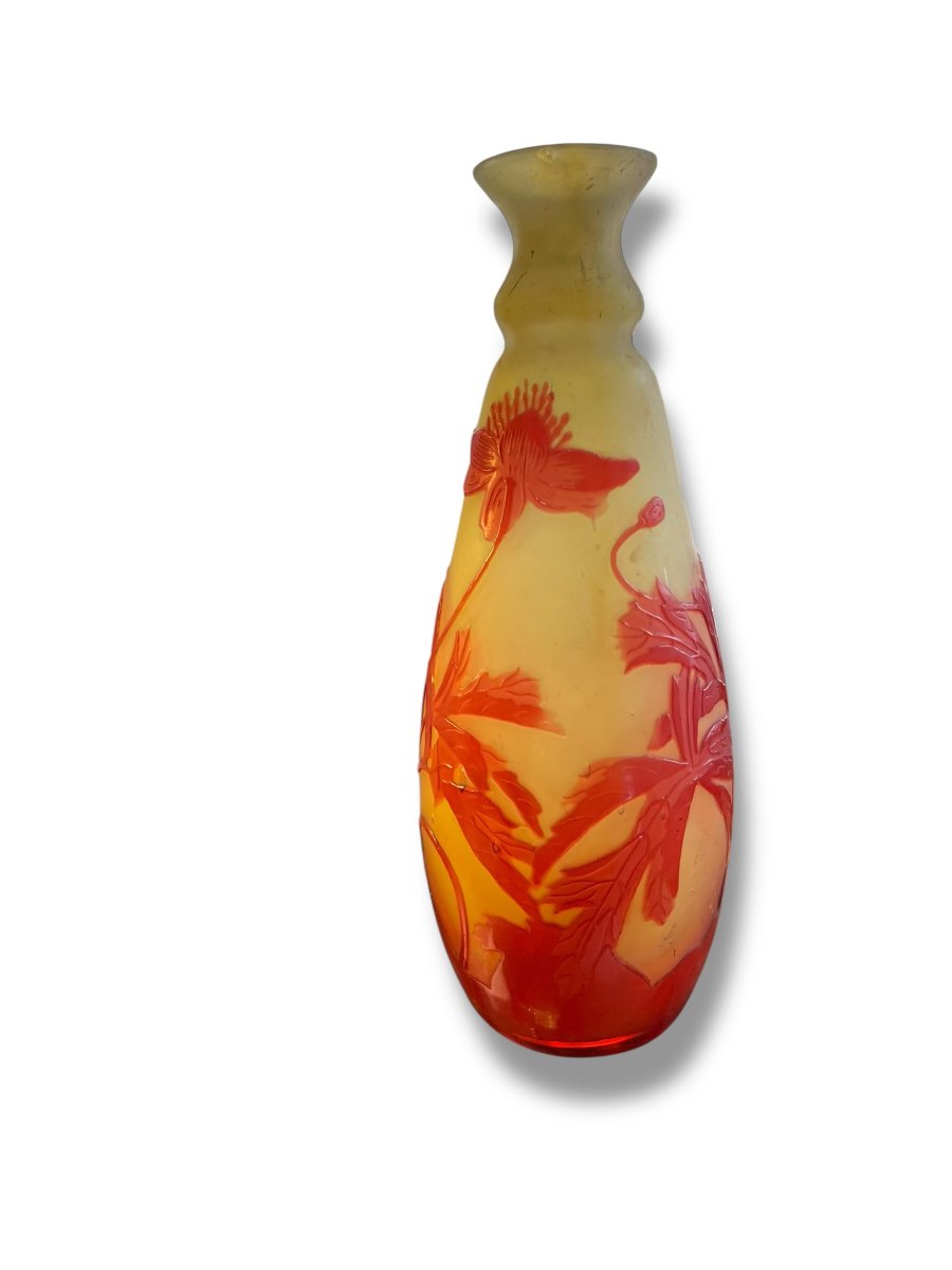 Vase Gallé en pâte de verre rouge et jaune-photo-2