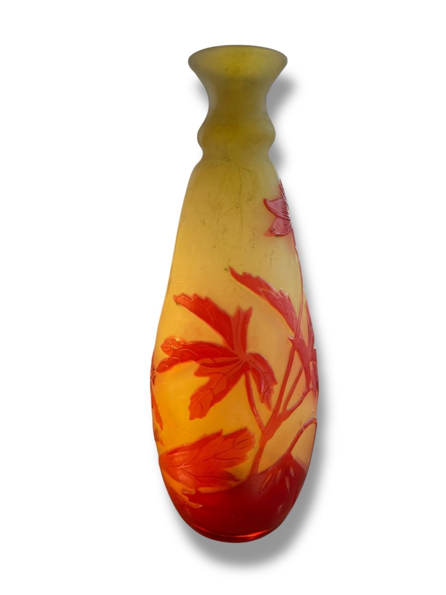 Vase Gallé en pâte de verre rouge et jaune-photo-6