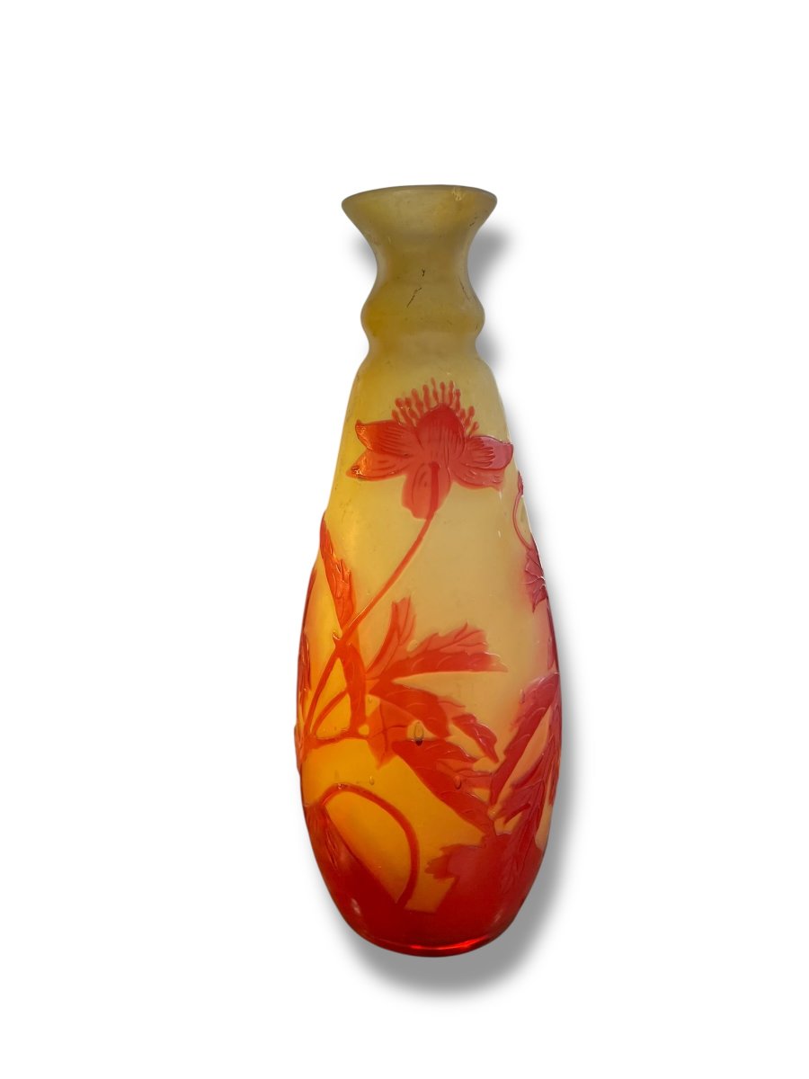 Vase Gallé en pâte de verre rouge et jaune-photo-7