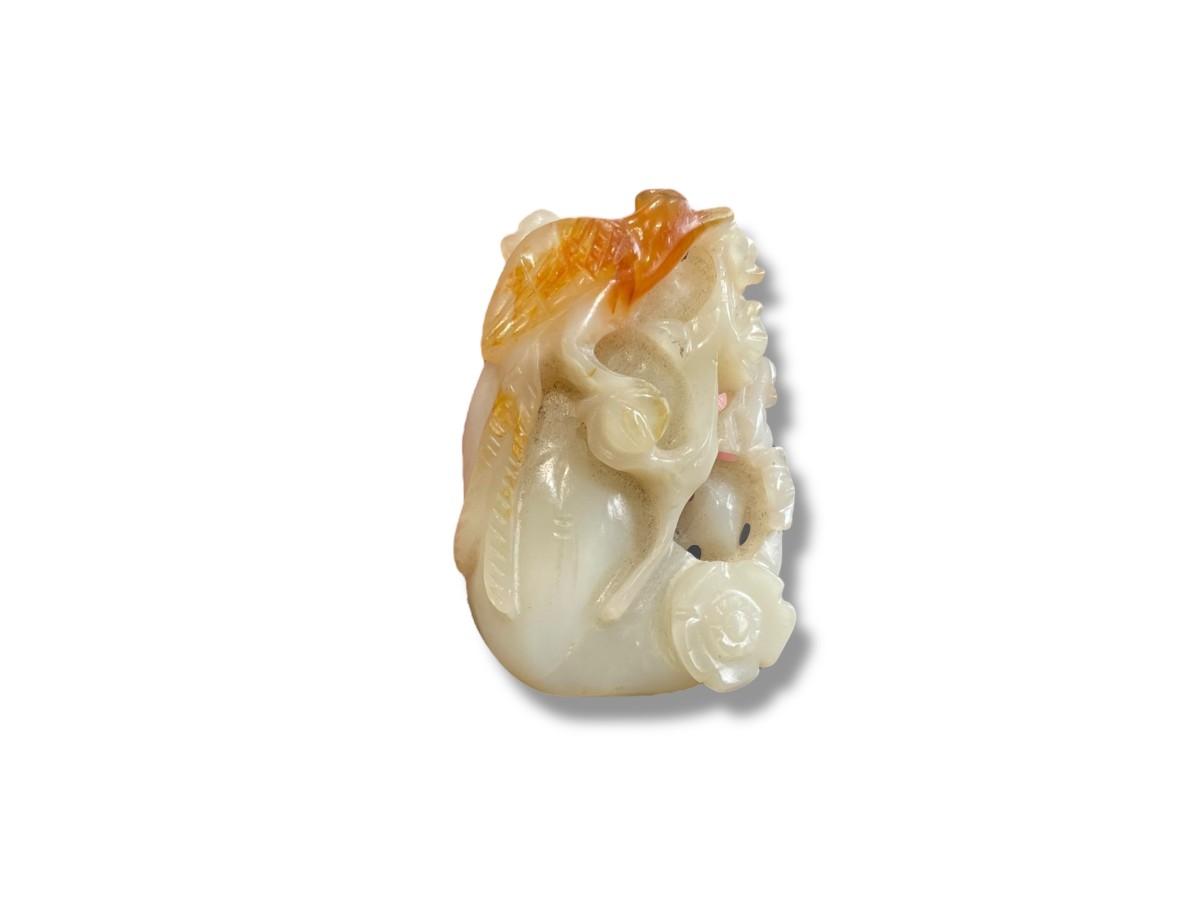 Chinese Celadon Jade Pendant Infused With Amber