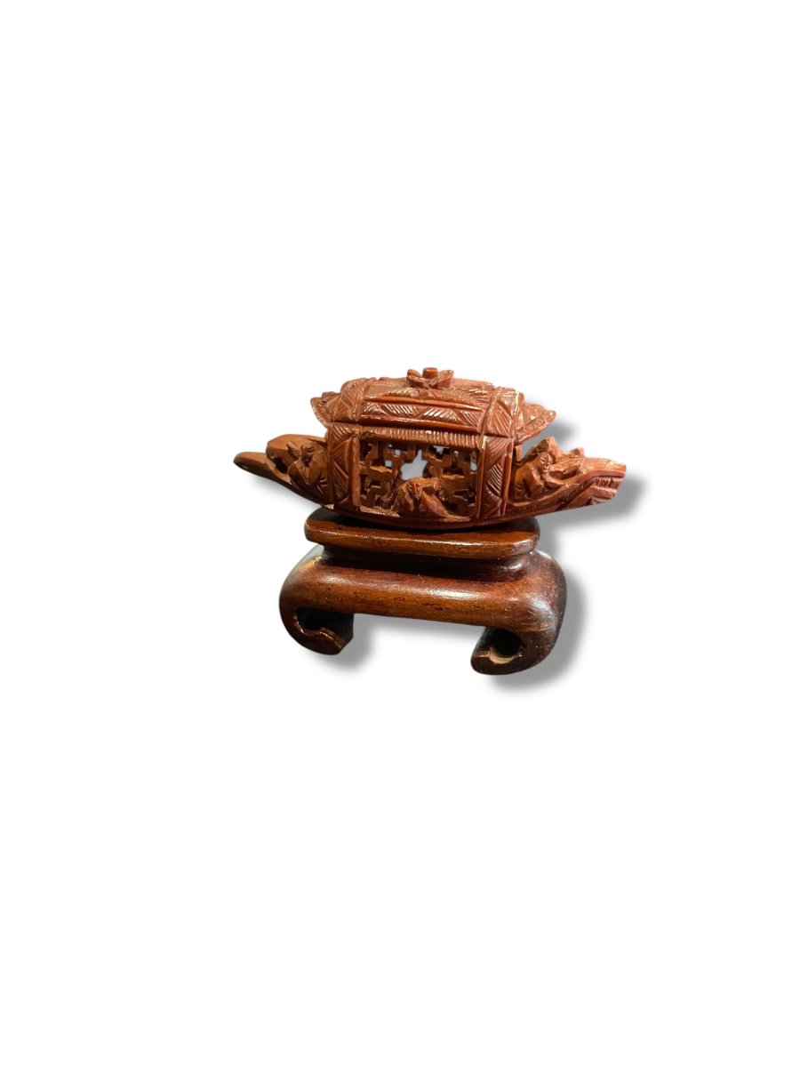 Chine bateau en corozo sculpté-photo-3