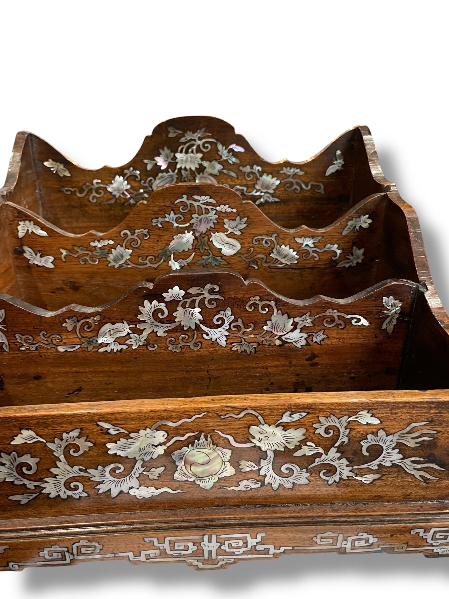 Indochina Mother-of-pearl Letter Holder With Elephants And Bats-photo-1