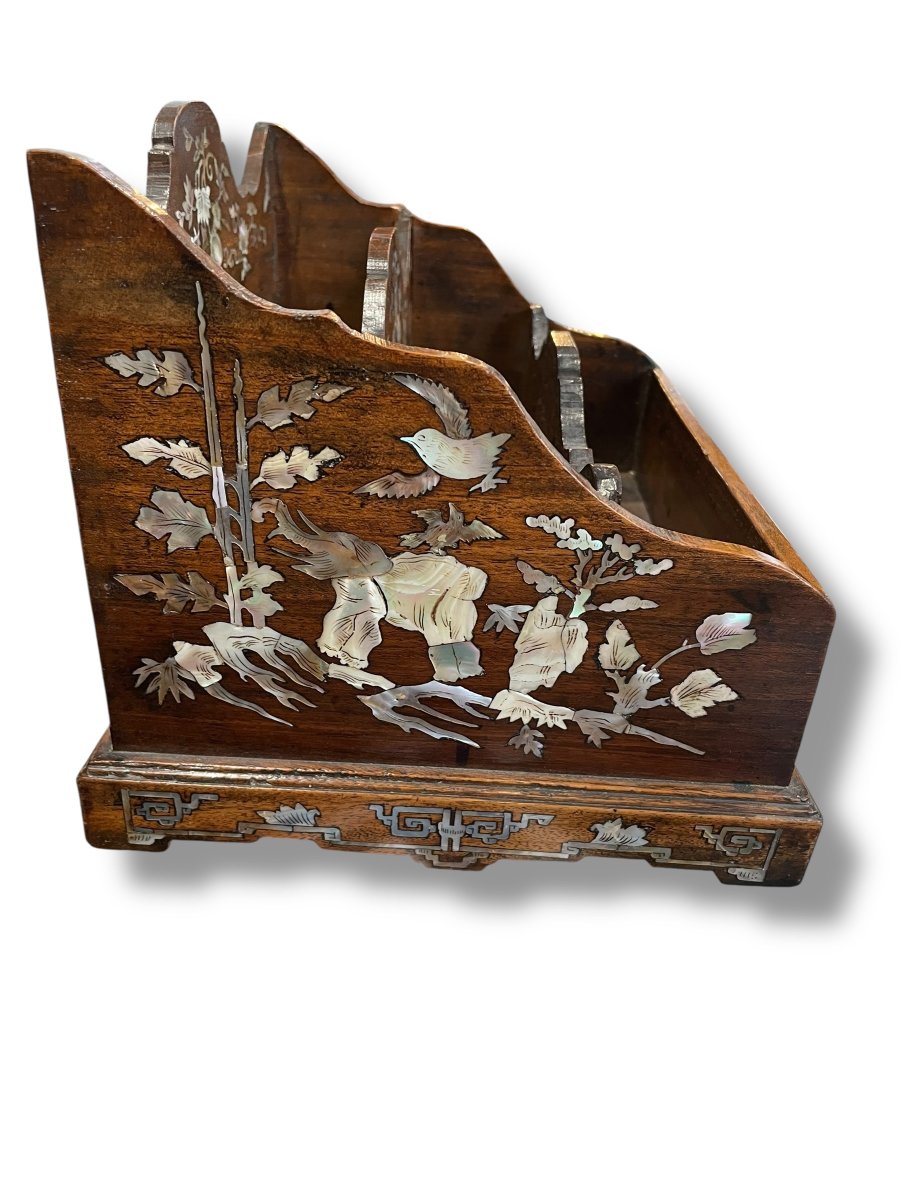 Indochina Mother-of-pearl Letter Holder With Elephants And Bats-photo-3
