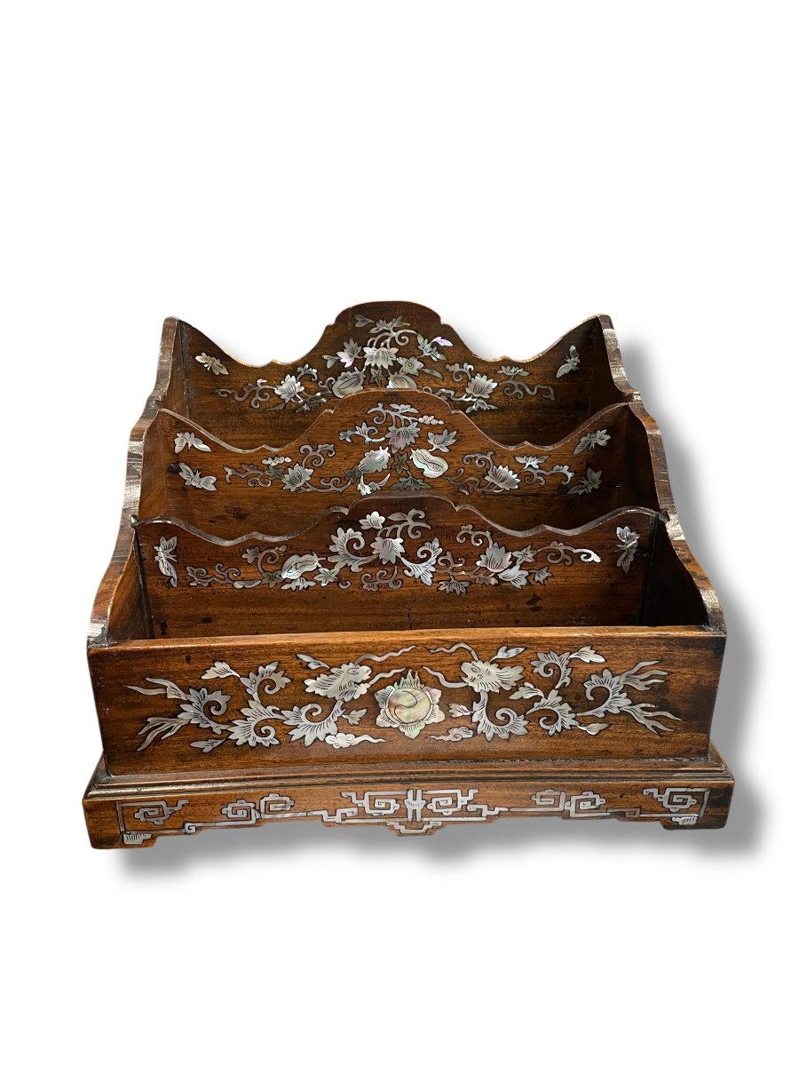 Indochina Mother-of-pearl Letter Holder With Elephants And Bats-photo-4