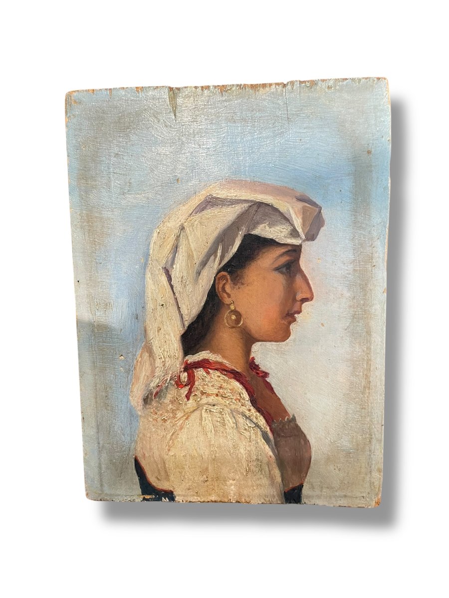 Portrait de femme orientaliste huile sur panneau-photo-1
