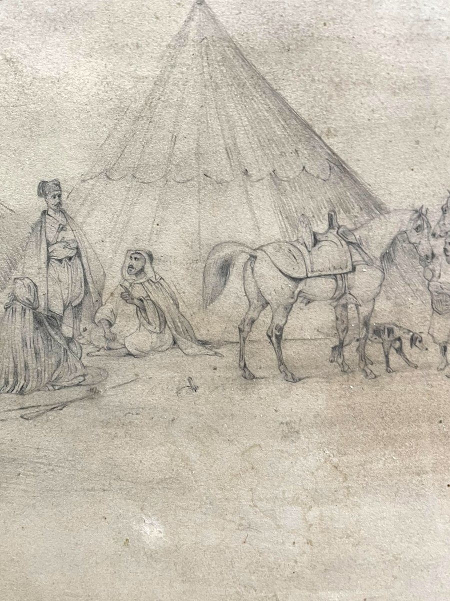 19th Century Orientalist Drawing Of The Camp-photo-3