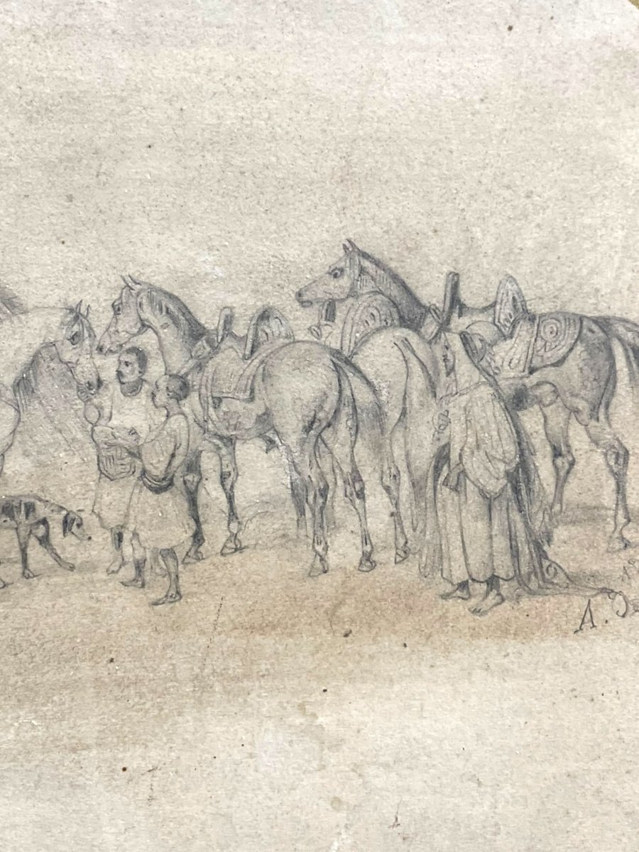 19th Century Orientalist Drawing Of The Camp-photo-1