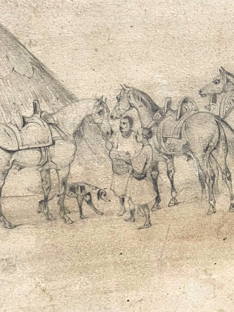 19th Century Orientalist Drawing Of The Camp-photo-3