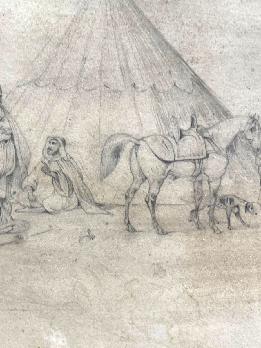 19th Century Orientalist Drawing Of The Camp-photo-4