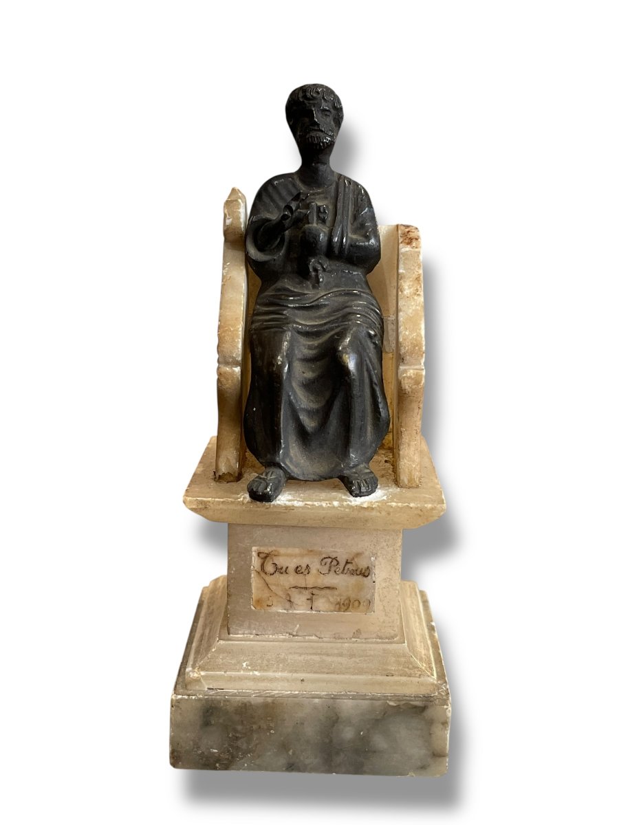 Saint-Pierre en bronze et Albâtre Grand Tour-photo-2