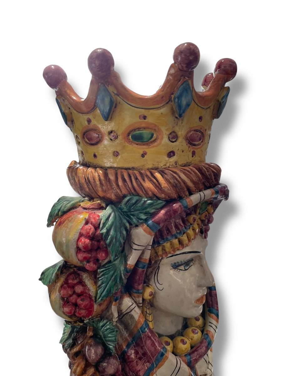 Important Polychrome Terracotta Bust Of A Sicilian Woman Caltagirone-photo-4