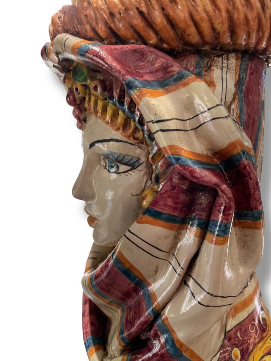 Important Polychrome Terracotta Bust Of A Sicilian Woman Caltagirone-photo-5