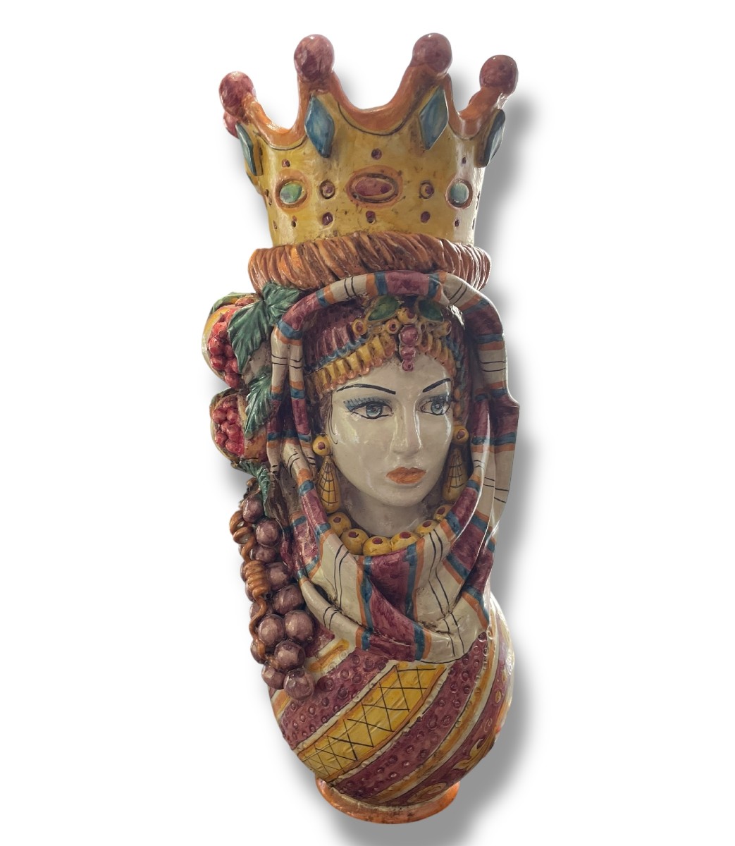 Important Polychrome Terracotta Bust Of A Sicilian Woman Caltagirone