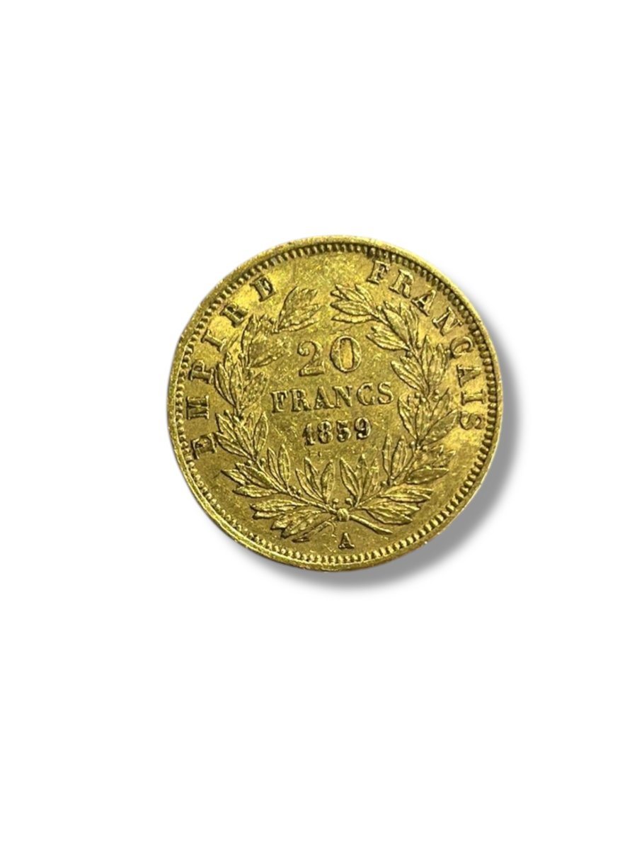 Pièce en or 20 Francs Napoléon III tête nue 1859 -photo-3