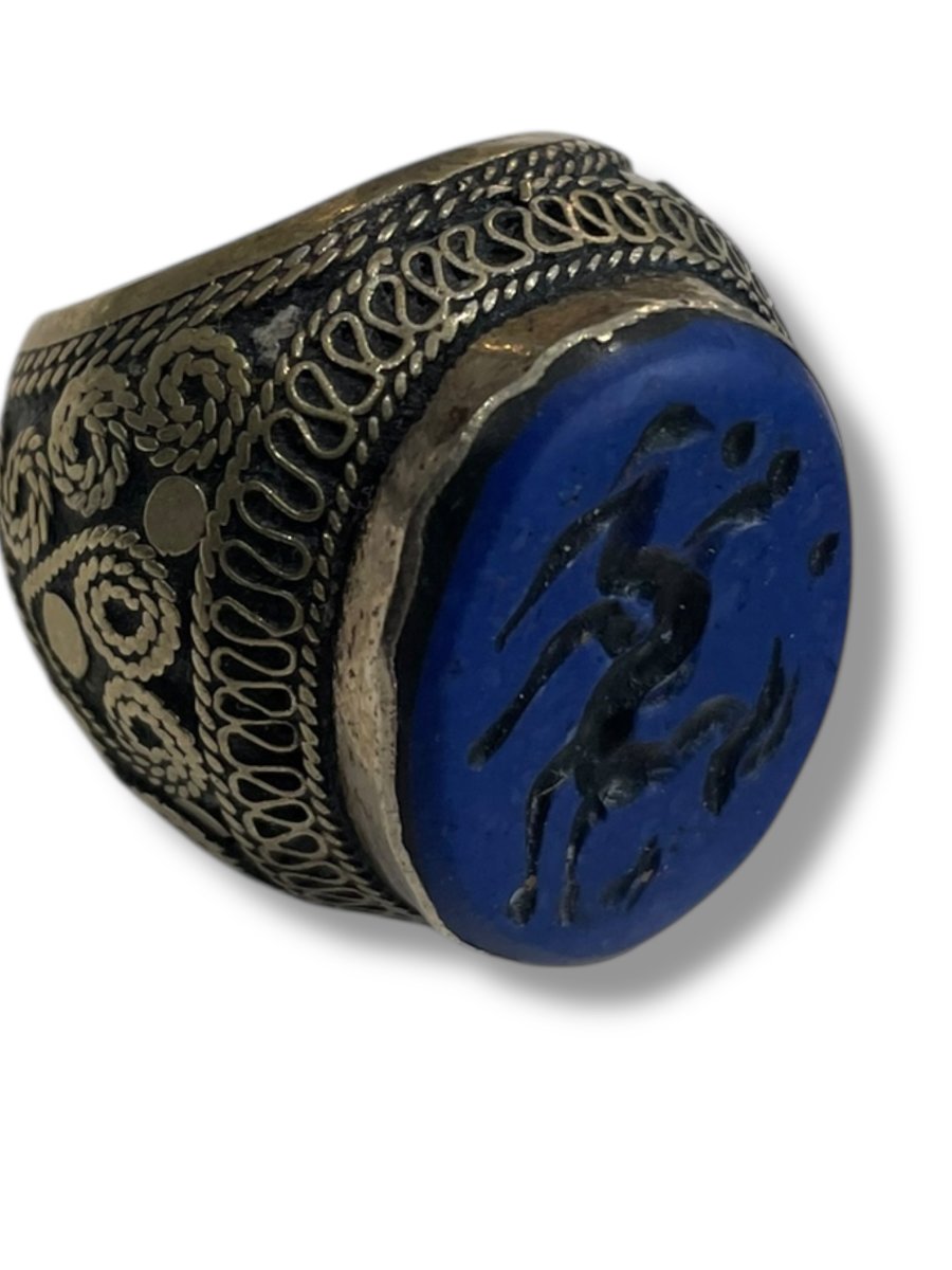 Bague afghane intaille en lapis lazuli-photo-2