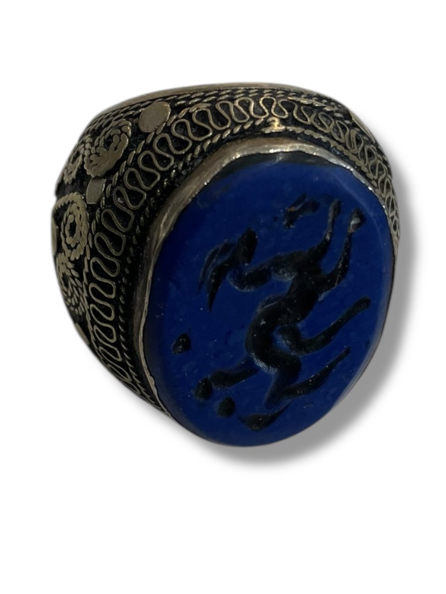 Bague afghane intaille en lapis lazuli-photo-4