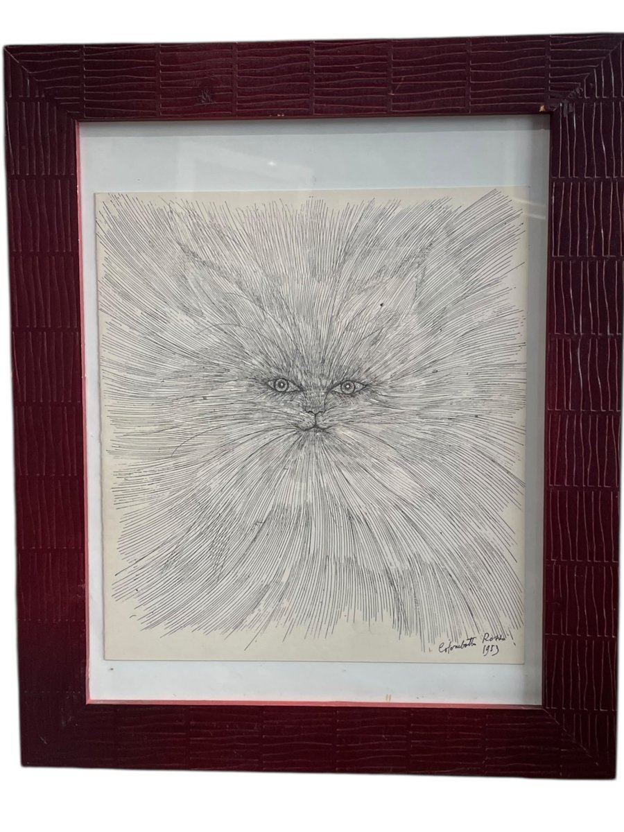 Chat encre sur papier Enrico COLOMBOTTO ROSSO-photo-1