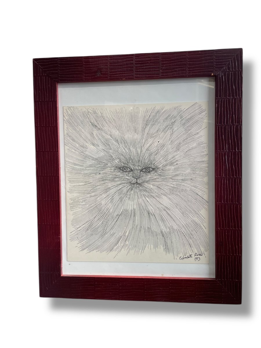 Chat encre sur papier Enrico COLOMBOTTO ROSSO-photo-2