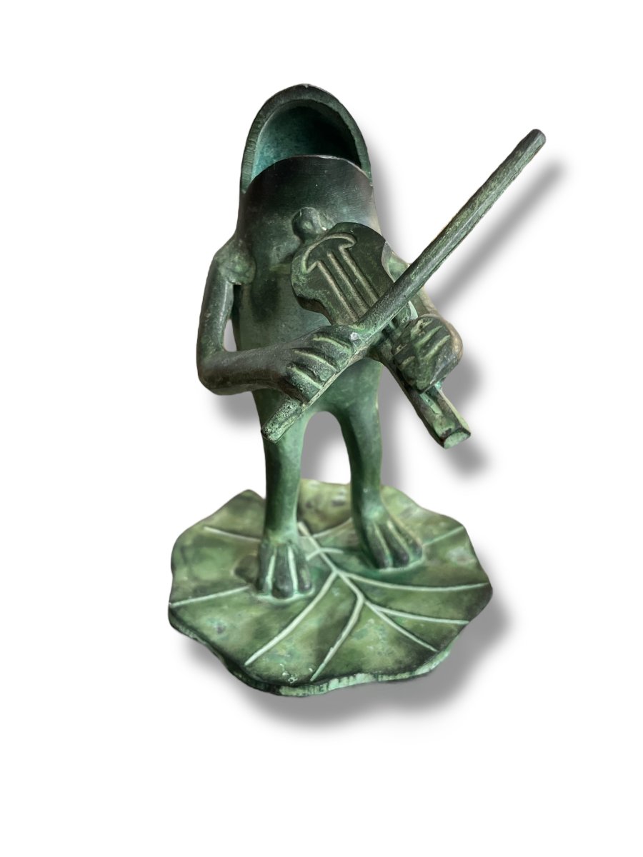 Bronze Musician Frog The Violinist-photo-2