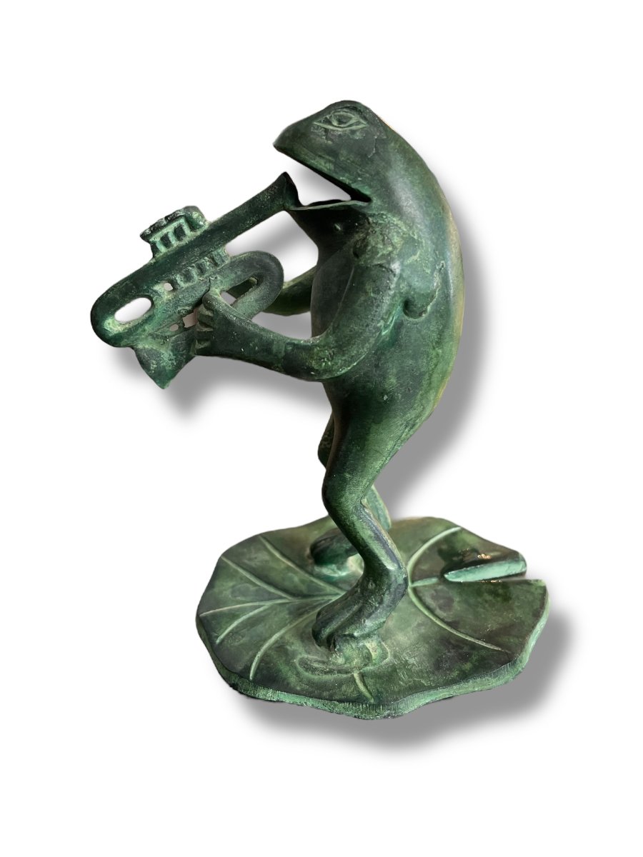Bronze Musician Frog The Trumpeter-photo-3