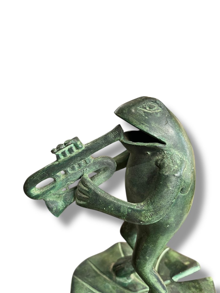 Bronze Musician Frog The Trumpeter-photo-2