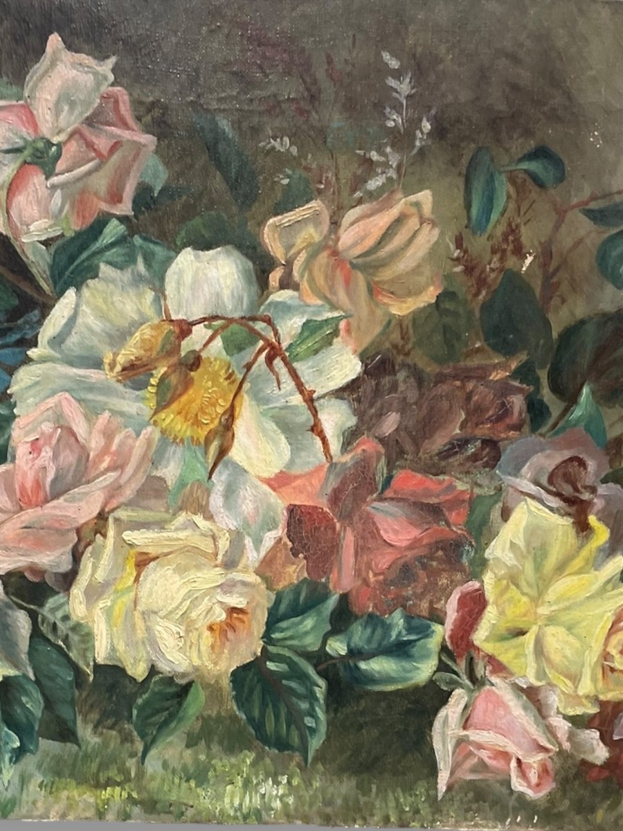 Nature morte aux roses huile sur toile-photo-2