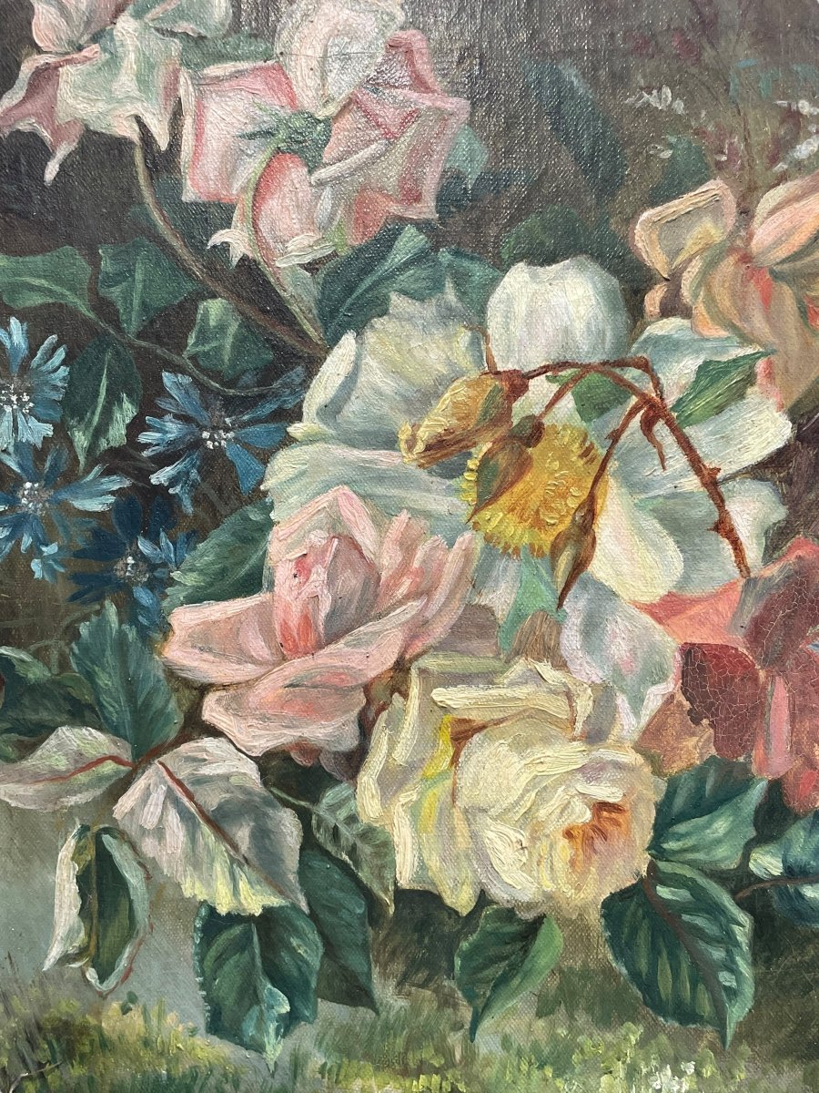 Nature morte aux roses huile sur toile-photo-1