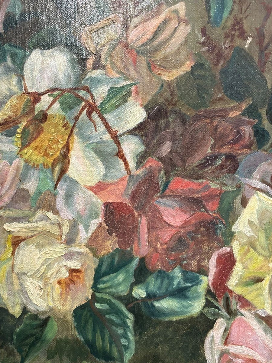 Nature morte aux roses huile sur toile-photo-2