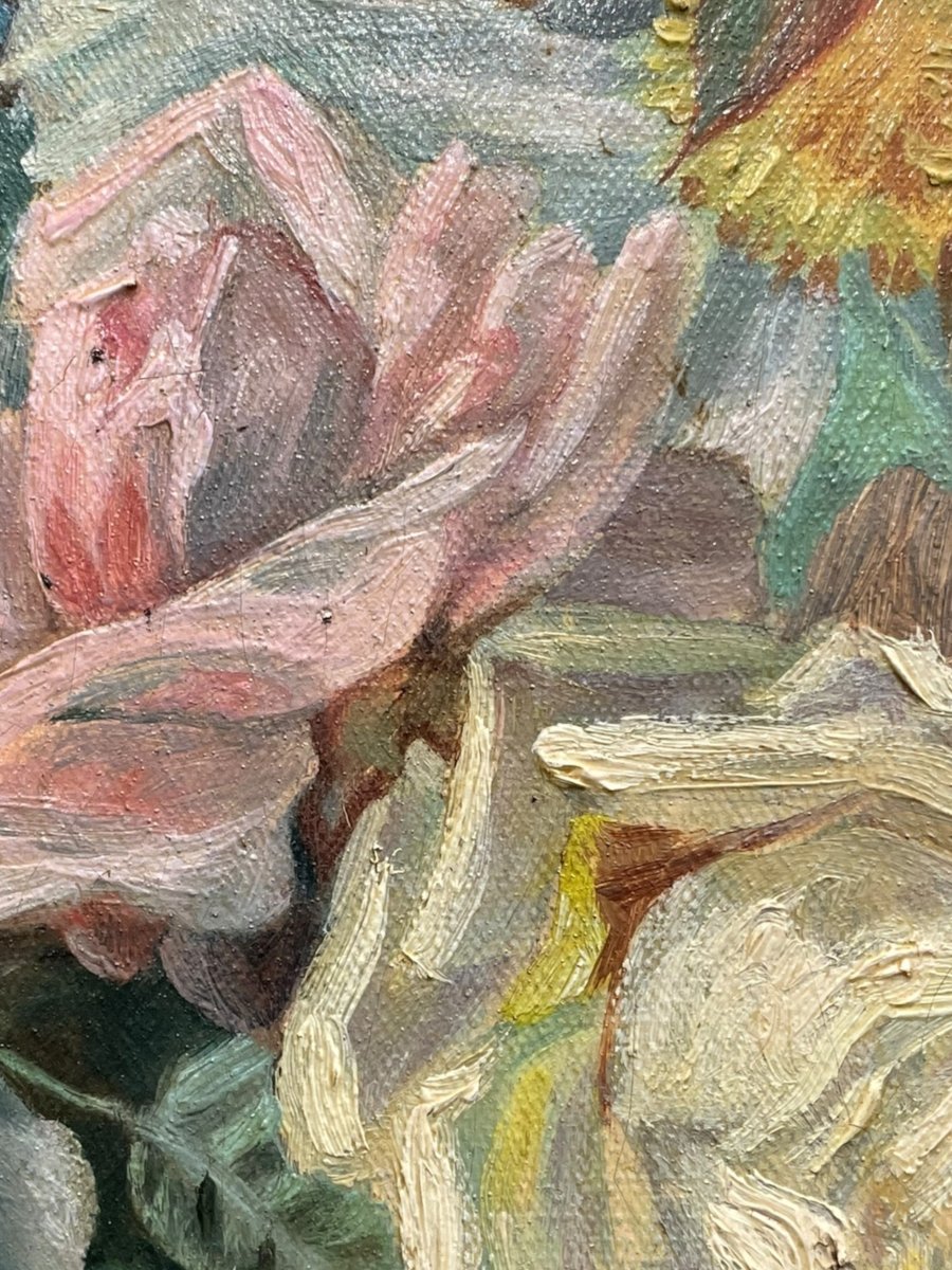 Nature morte aux roses huile sur toile-photo-3