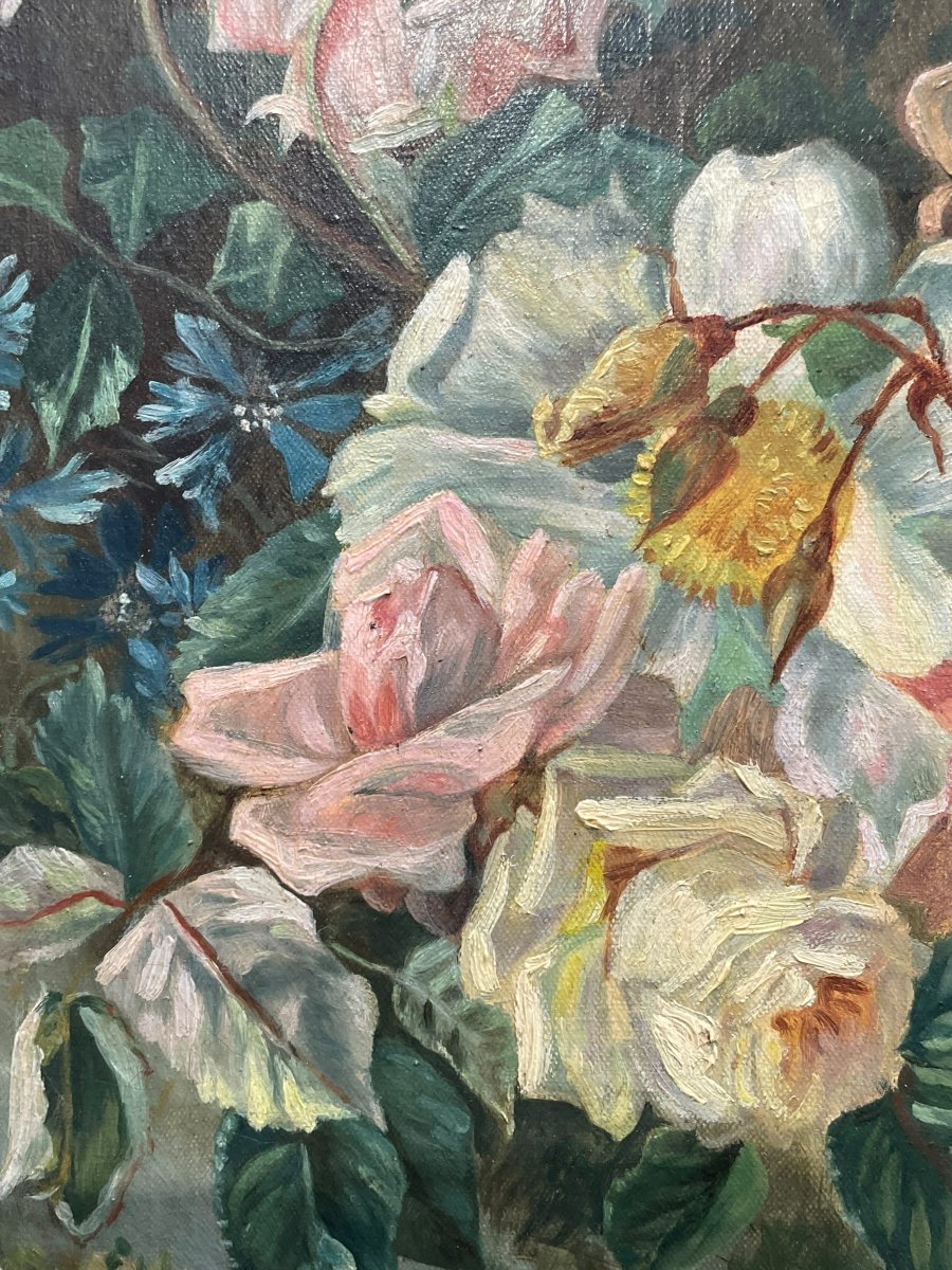 Nature morte aux roses huile sur toile-photo-5
