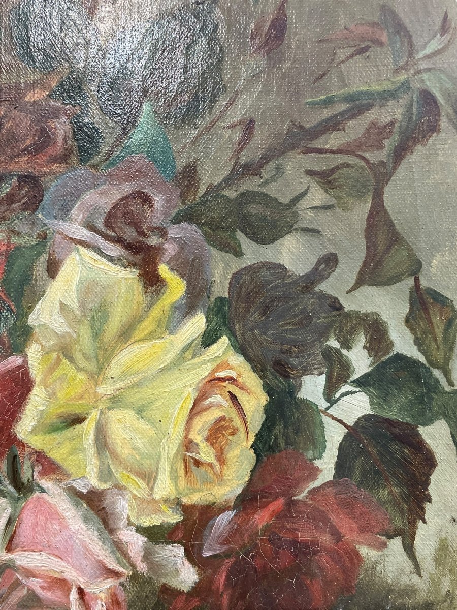 Nature morte aux roses huile sur toile-photo-6
