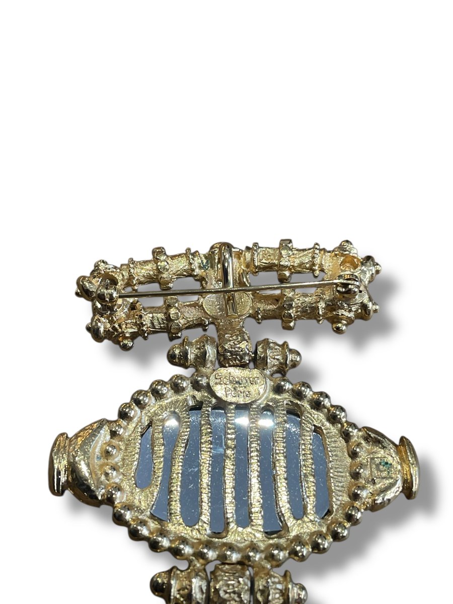 Scherrer Gold And Blue Metal Brooch -photo-3