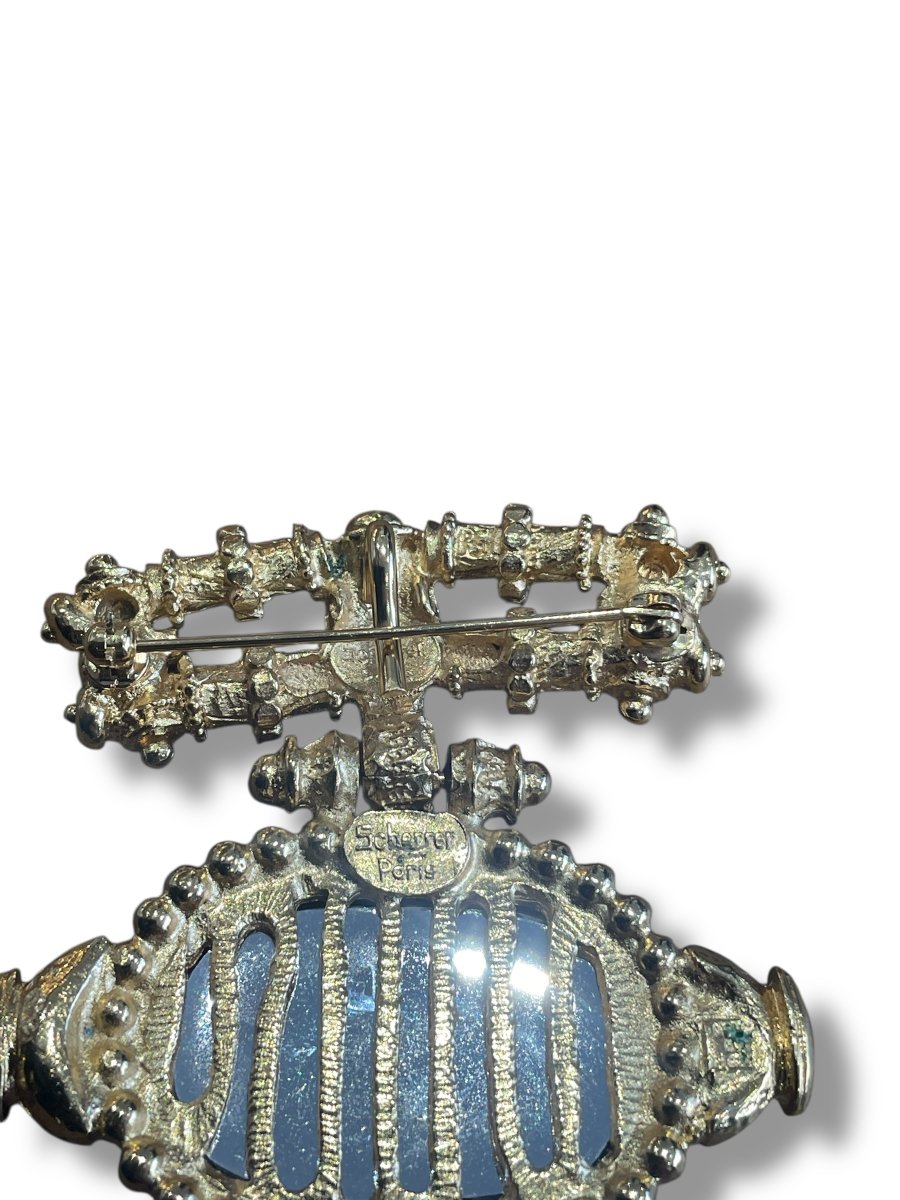 Scherrer Gold And Blue Metal Brooch -photo-4