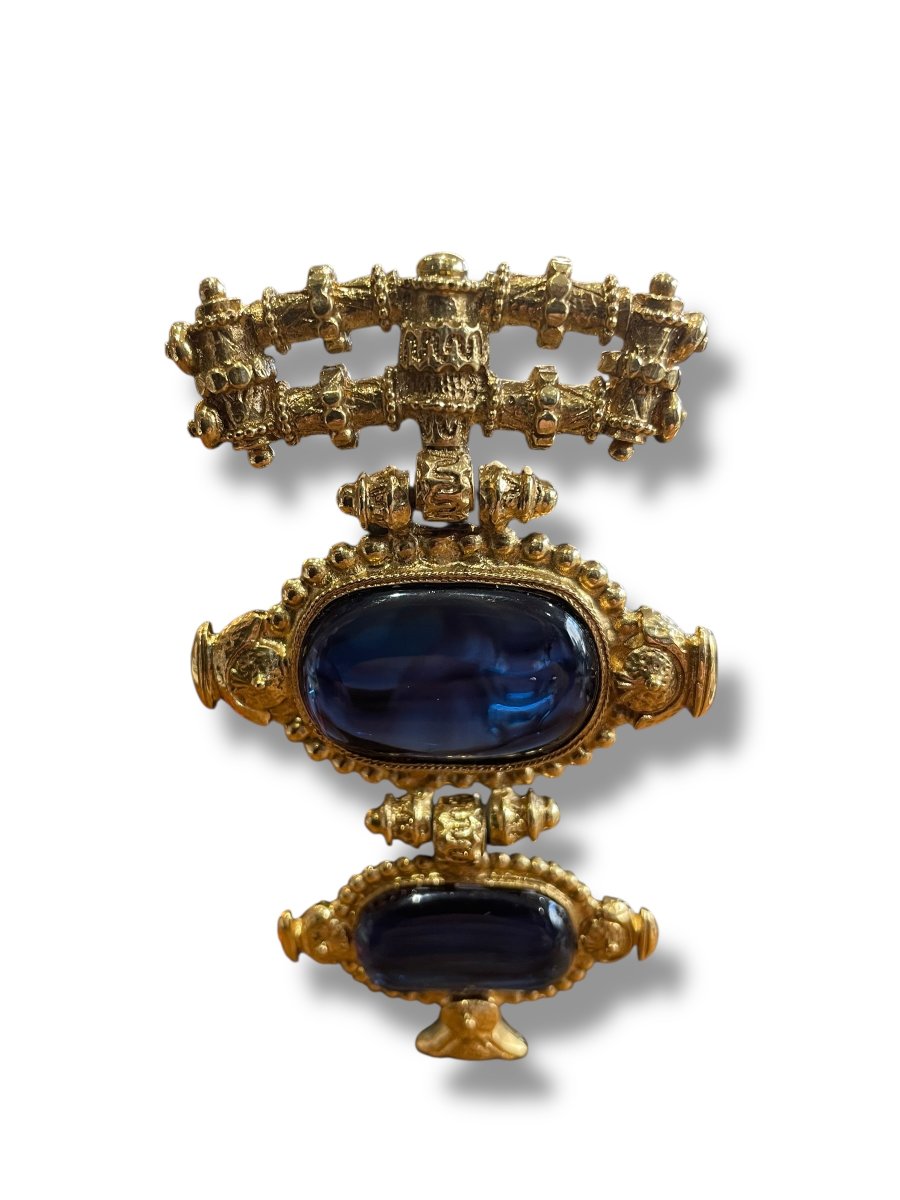 Scherrer Gold And Blue Metal Brooch -photo-1