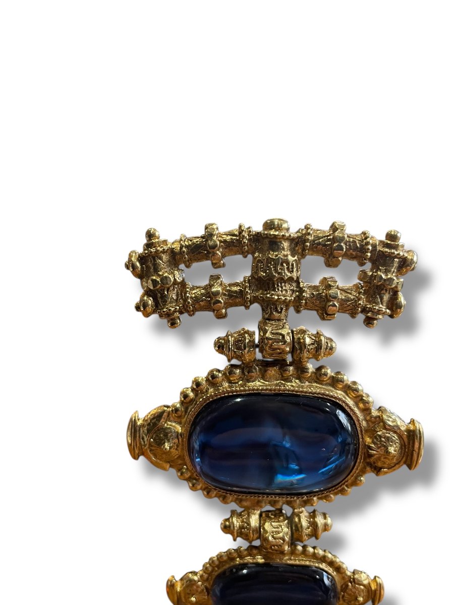 Scherrer Gold And Blue Metal Brooch -photo-2