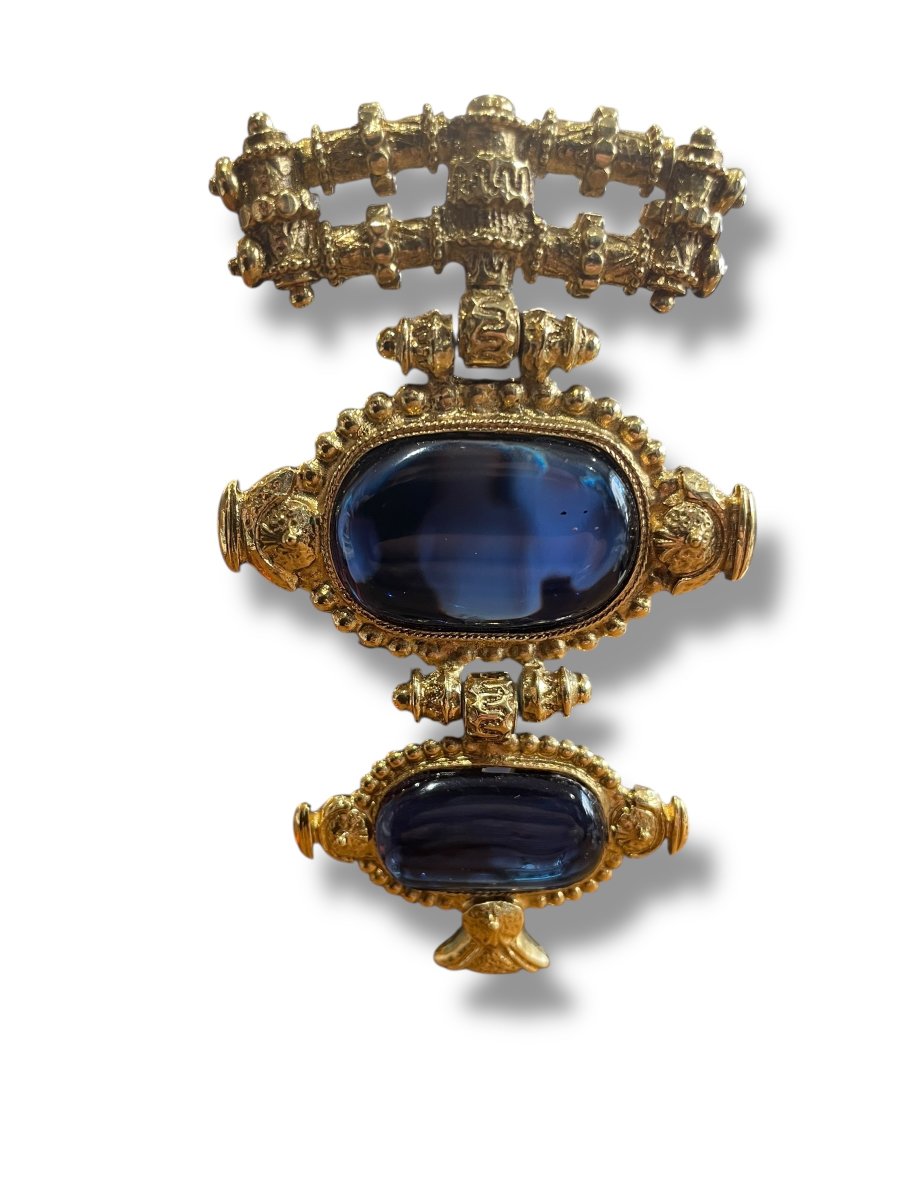Scherrer Gold And Blue Metal Brooch -photo-3