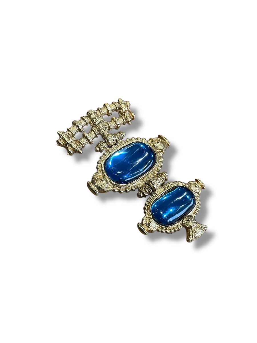 Scherrer Gold And Blue Metal Brooch -photo-4