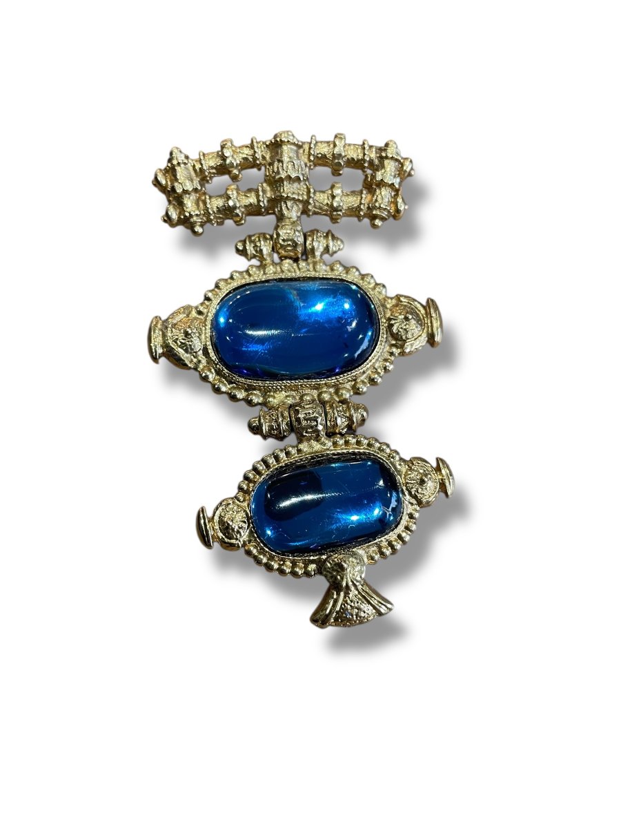 Scherrer Gold And Blue Metal Brooch -photo-5