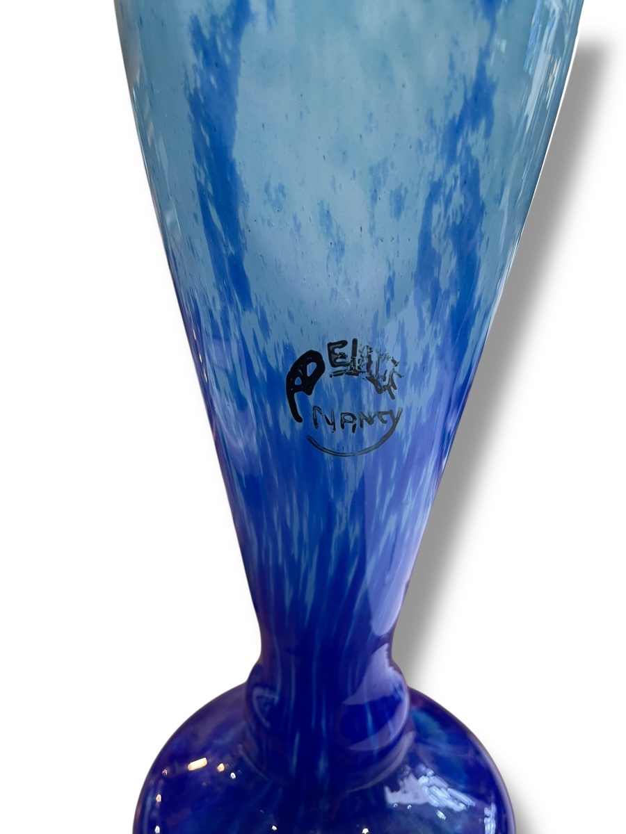 Vase verre bleu marmoréen André Delatte Nancy-photo-2