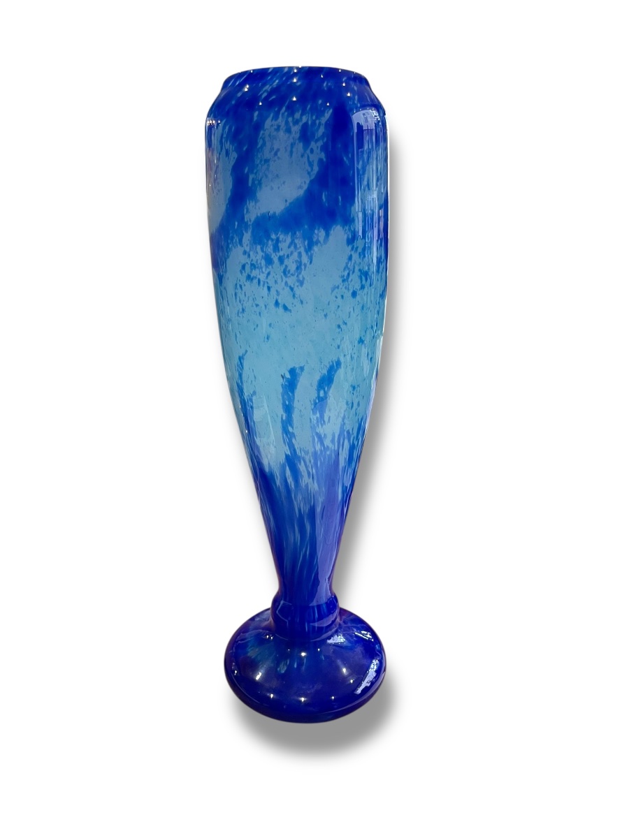 Vase verre bleu marmoréen André Delatte Nancy-photo-4