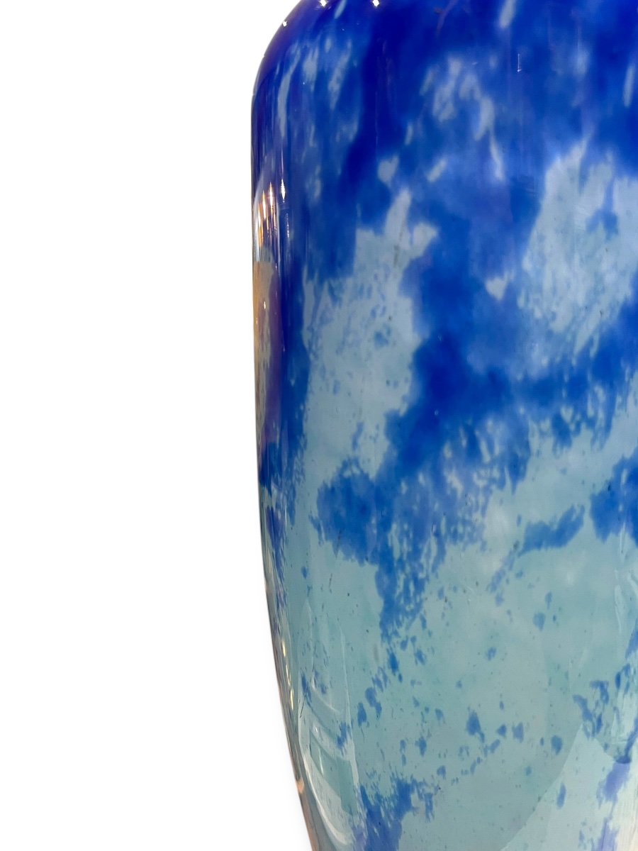 Vase verre bleu marmoréen André Delatte Nancy-photo-4