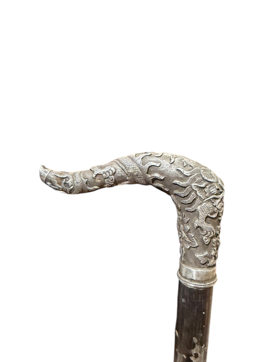 China Indochina Walking Stick With Silver Handle And Dragon Motif-photo-4