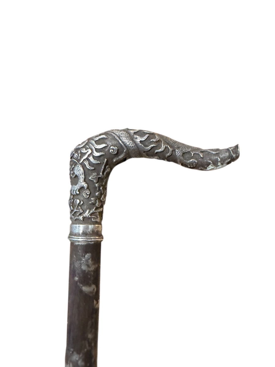China Indochina Walking Stick With Silver Handle And Dragon Motif-photo-2