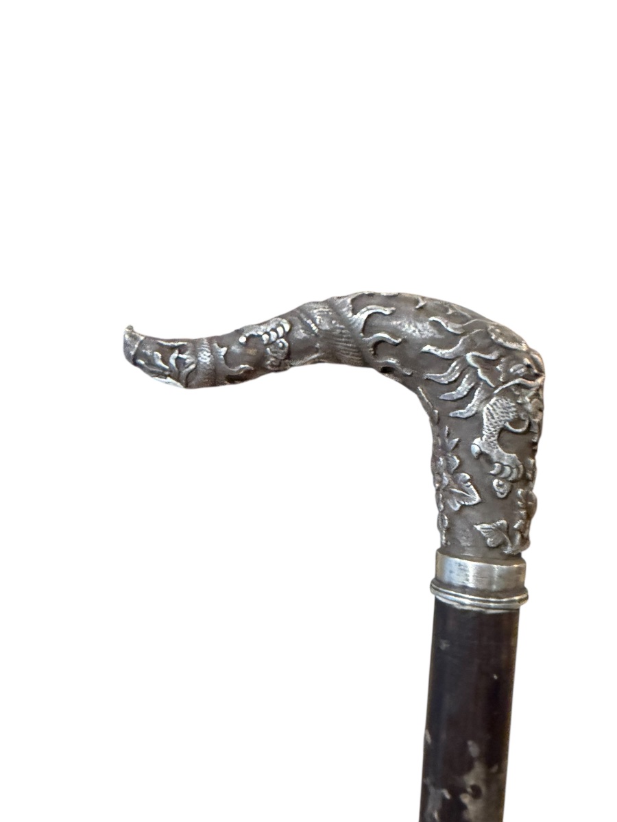 China Indochina Walking Stick With Silver Handle And Dragon Motif-photo-3