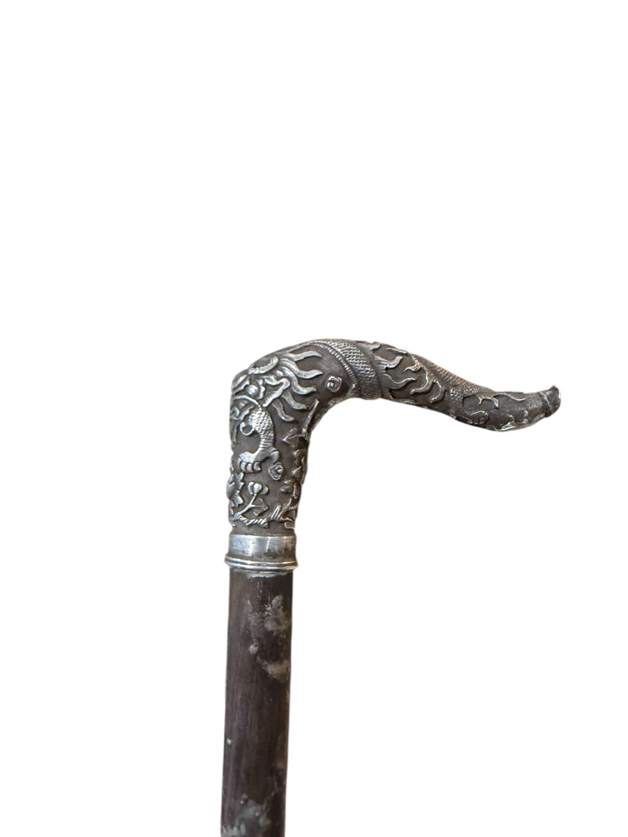China Indochina Walking Stick With Silver Handle And Dragon Motif-photo-4