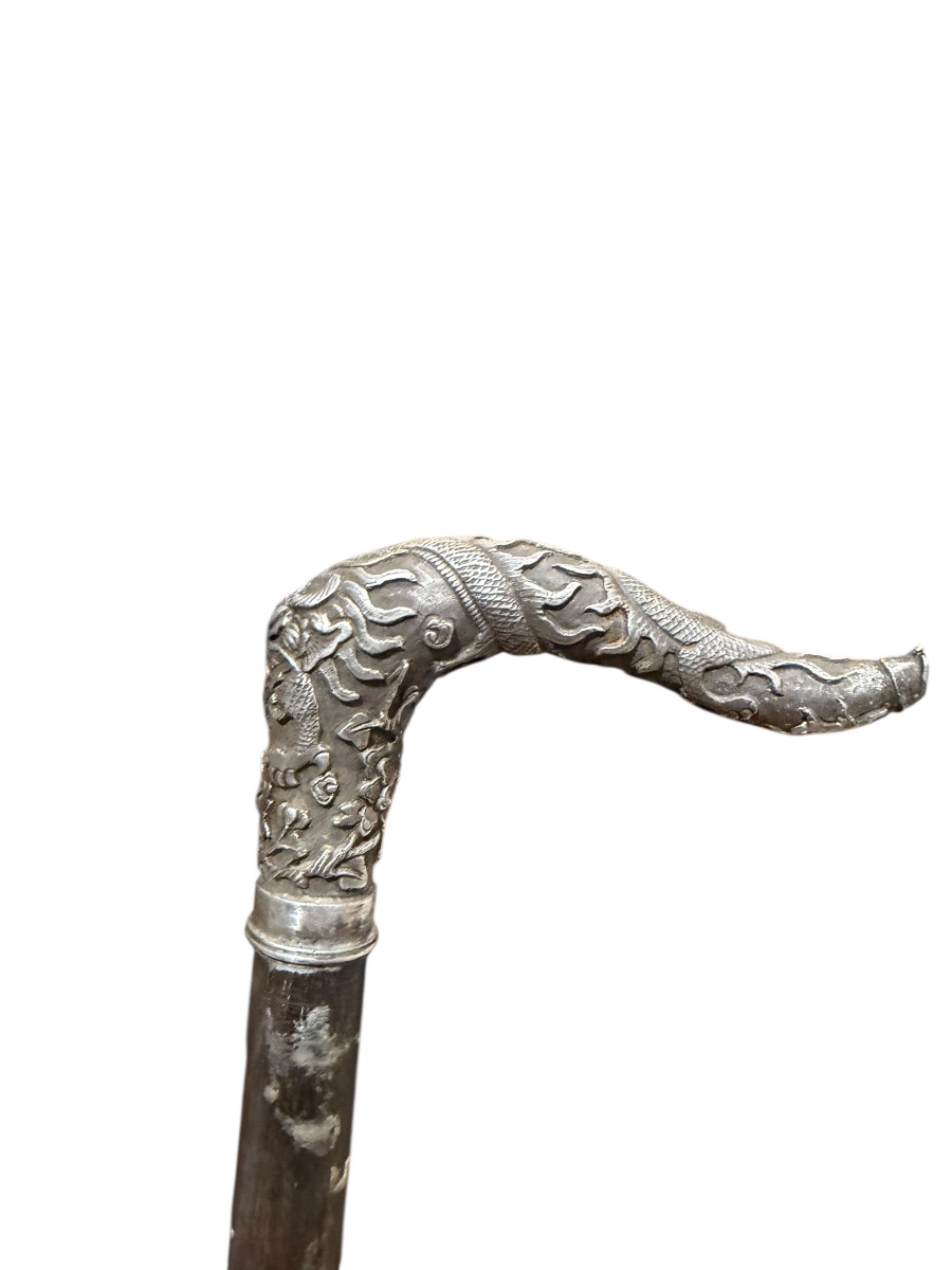 China Indochina Walking Stick With Silver Handle And Dragon Motif-photo-7