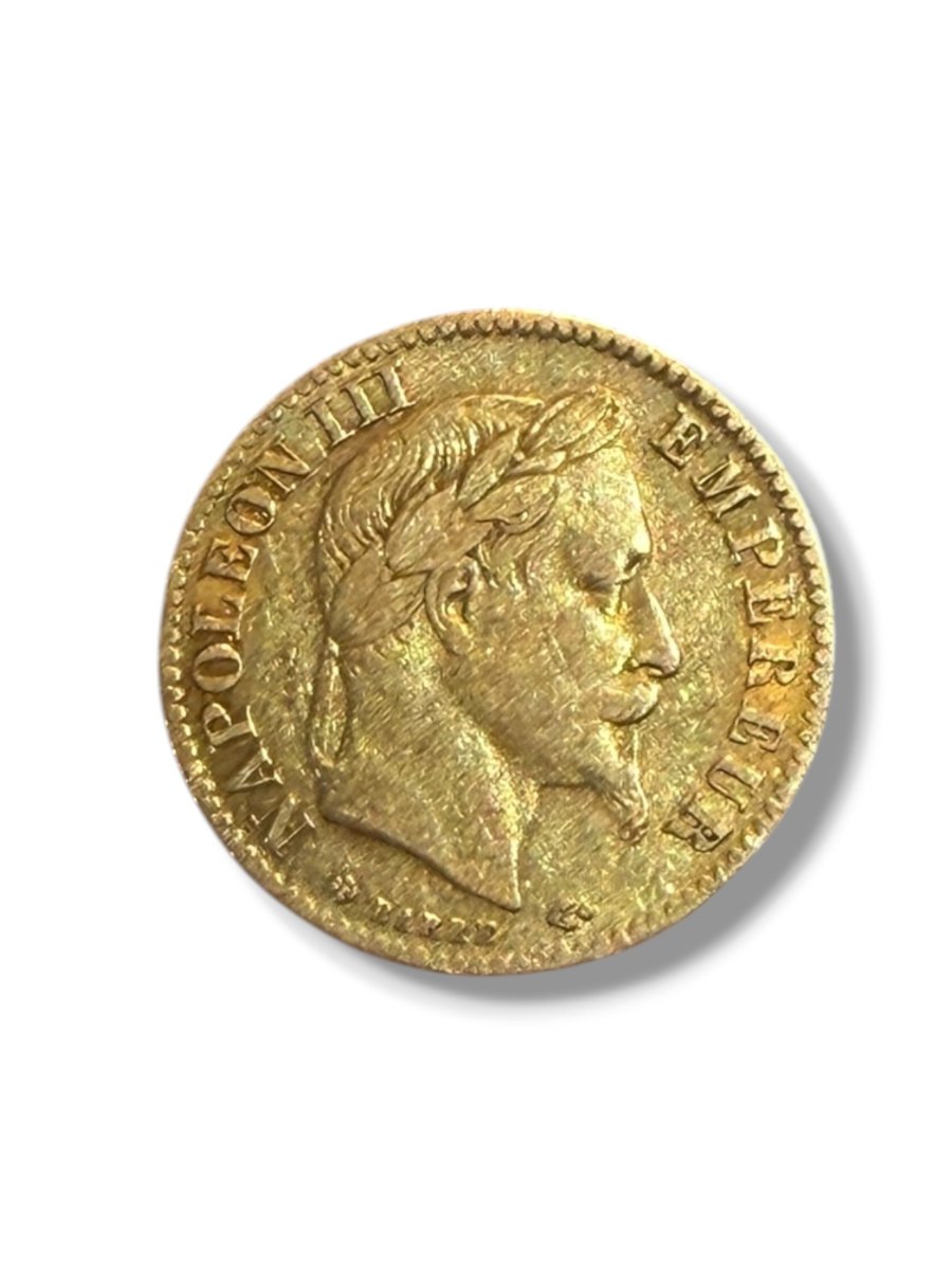 Gold 10 Franc Coin Napoleon III Laureate Head 1866-photo-2